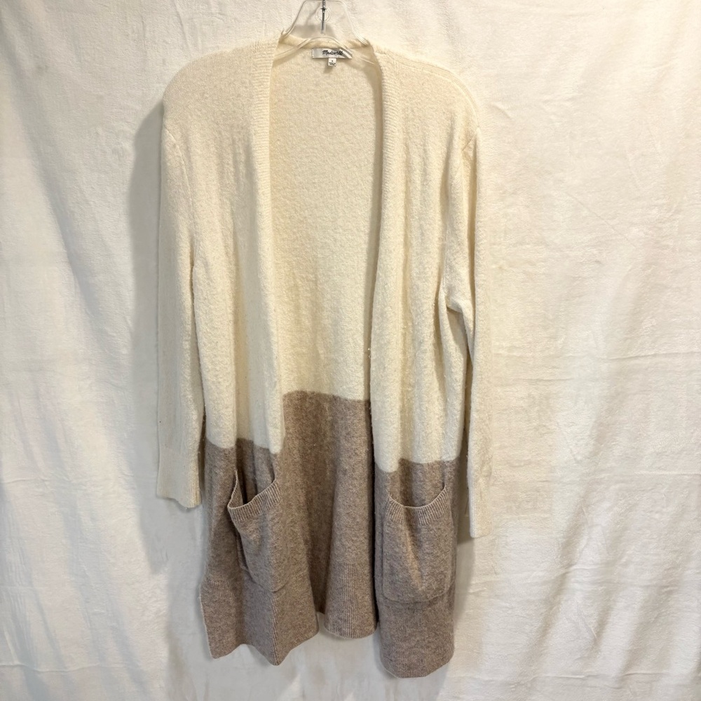 MADEWELL Colorblock Long Cardigan Sweater Beige Brown Size Small
